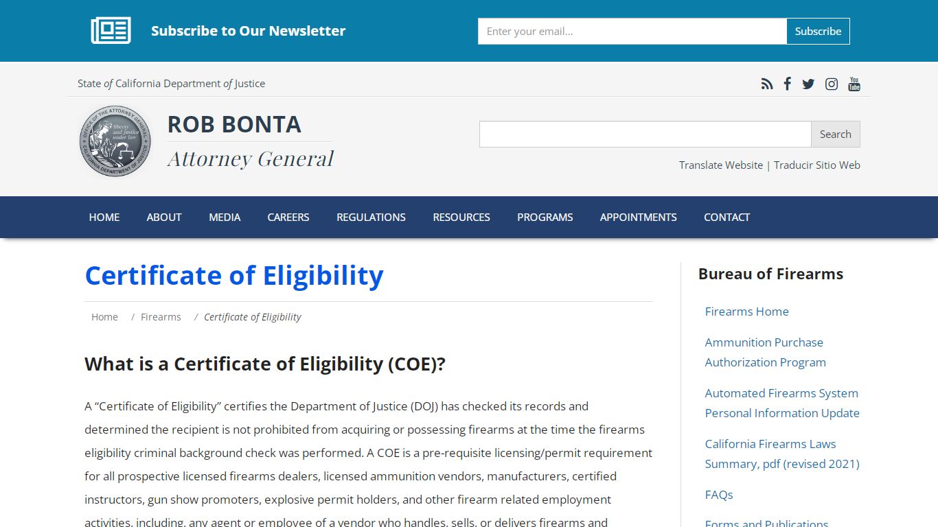 Certificate of Eligibility - State of California - Department of Justice